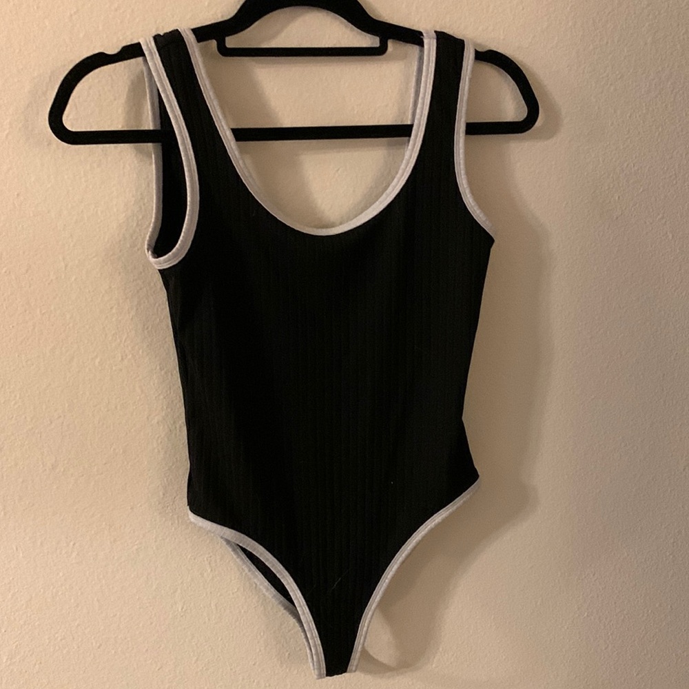 Black and white ribbed bodysuit